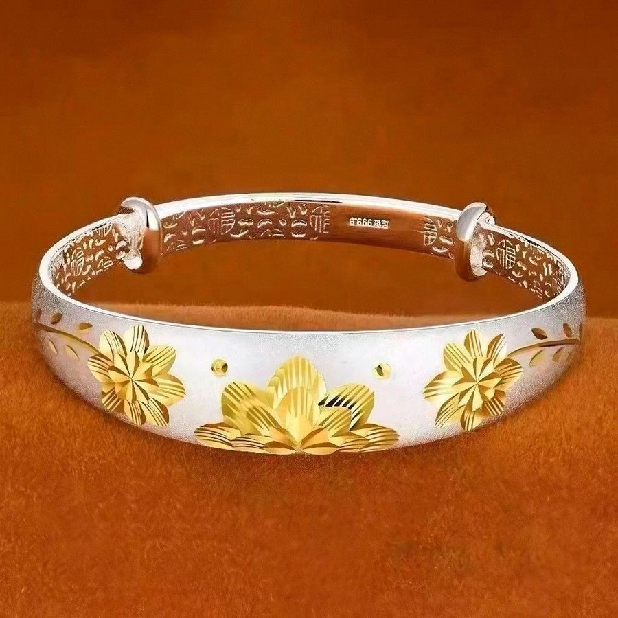 Vintage Sunflower Bangle for Women Solid Push-Pull Adjustable Bracelet Senior Gift Gold Great Christmas Present