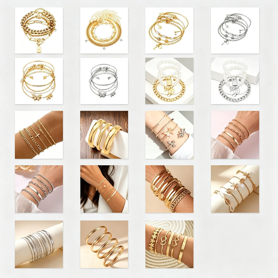 Retro Stackable Irregular Bangle Set Women Fashion Bracelet Set h56451 Suitable for Christmas Gifting