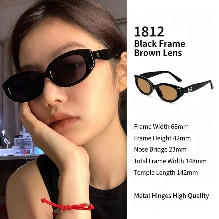 Retro Hong Kong Style Cat Eye Sunglasses UV400 Proof, Black Frame Brown Lens Outfit Upgrade, Suitable for Christmas Gifting
