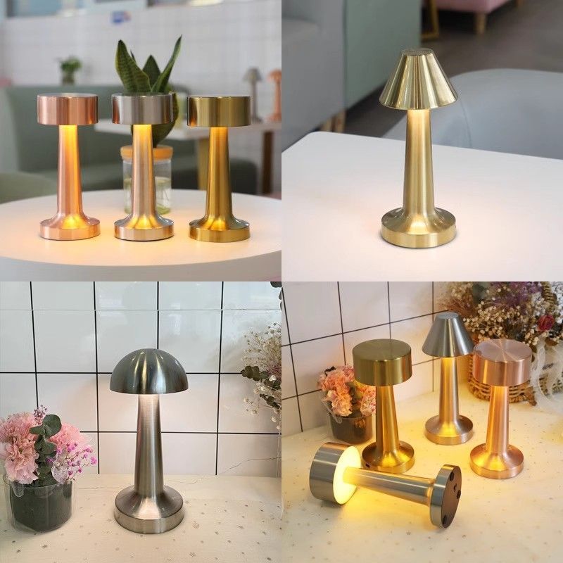 3-Color Dimmable LED Tap Lamp Silver Dumbbell E Style, USB Rechargeable Minimalist Metal, Study Desktop Touch Control Light, Perfect Christmas Gift