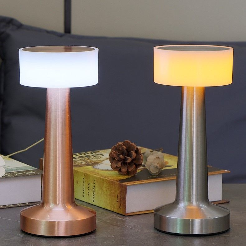 3-Color Dimmable LED Tap Lamp Silver Dumbbell E Style, USB Rechargeable Minimalist Metal, Study Desktop Touch Control Light, Perfect Christmas Gift