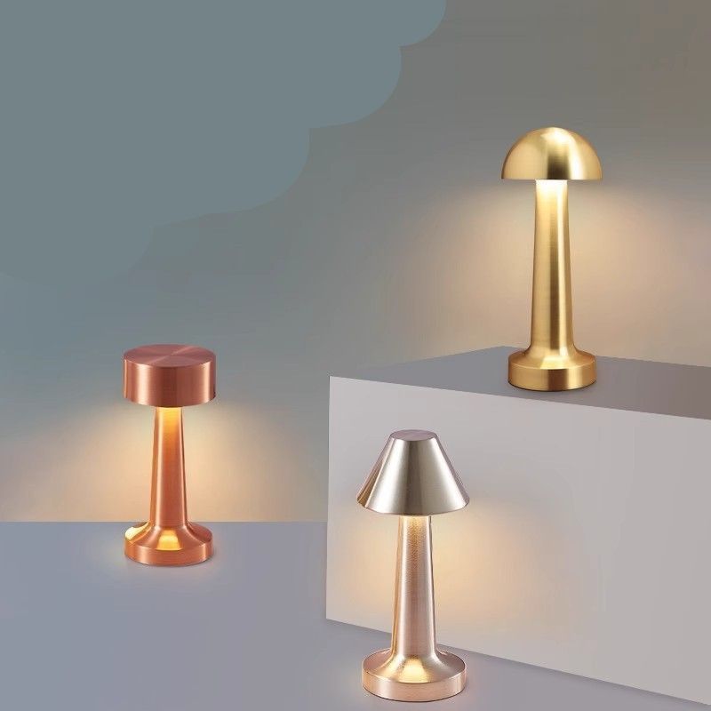 3-Color Dimmable LED Desk Lamp Silver Dumbbell D Style, USB Rechargeable Modern Simple, Dining Side Table Reading Light, for Christmas Gifting