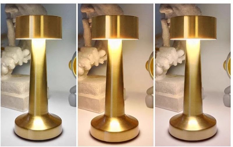 3-Color Dimmable LED Desk Lamp Silver Dumbbell D Style, USB Rechargeable Modern Simple, Dining Side Table Reading Light, for Christmas Gifting