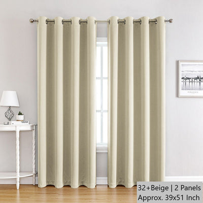 32+ Beige | Approx. 39x51 Inch Single Panel | 363g Per Panel | 210GSM Solid Blackout Curtains, Grommet Top 2 Panels, Warm Wood-Style Small Window Drapes for Entryway & Closet, Ideal Christmas Gift