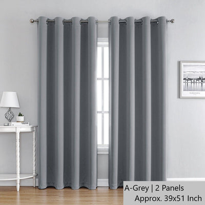 Version A Grey | Approx. 39x51 Inch Single Panel | 363g Per Panel | 210GSM Stain-Resistant Blackout Curtains, Grommet Top 2 Panels, Minimalist Small Window Drapes for Bathroom & Entryway, Ideal Christmas Gift