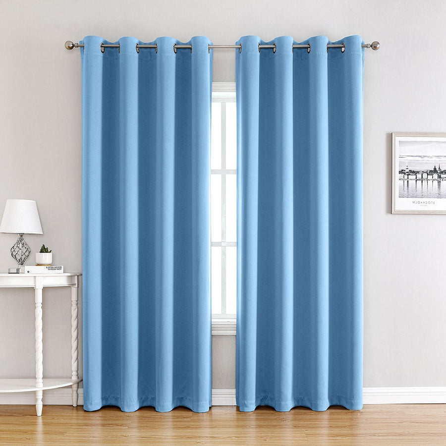 Blue | Approx. 55x94 Inch Single Panel | 866g Per Panel | 210GSM Full Blackout Curtains, Grommet Top 2 Panels, Mediterranean Style Floor Length Drapes for Sliding Glass Door, Ideal Christmas Gift