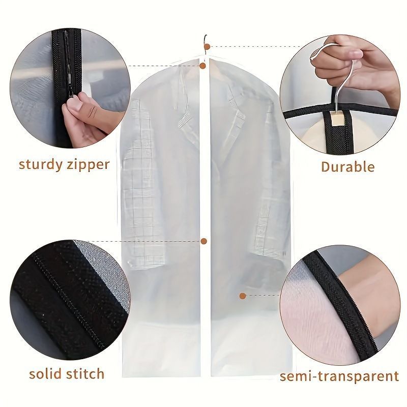 Black Trim | Single Piece | 60x100cm | Washable Thickened Suit Dust Protector, Clear Hanging Garment Cover for Suits & Sport Coats, Christmas Single Suit Storage Protector