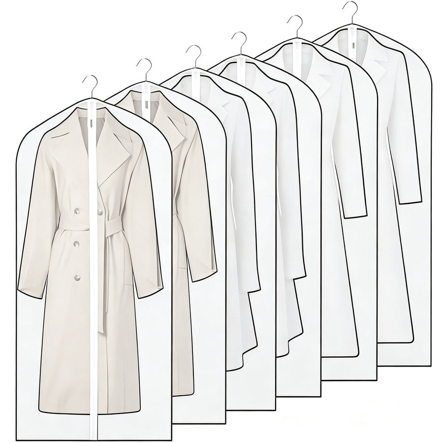 White Trim | 6 Pack | 60x140cm | Washable Thickened Extra Long Dust Covers, Delicate Clear Hanging Garment Bags for Dresses & Bridal Gowns, Christmas Bridal Gown Storage Solution