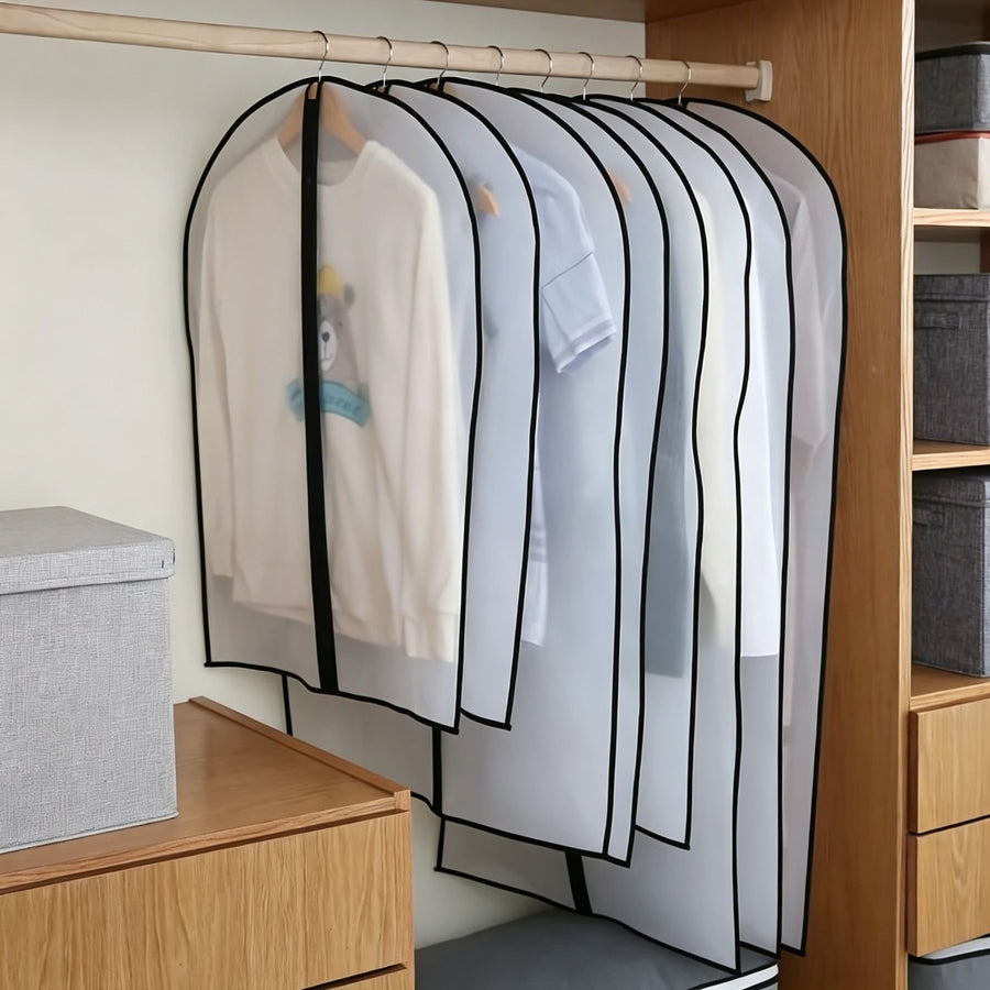 White Trim | 6 Pack | 60x140cm | Washable Thickened Extra Long Dust Covers, Delicate Clear Hanging Garment Bags for Dresses & Bridal Gowns, Christmas Bridal Gown Storage Solution