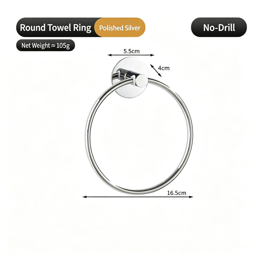 Round Towel Ring - No Drill (Brushed) | Stainless Steel Brushed Towel Ring, Festive Winter Bath Refresh Towel Holder