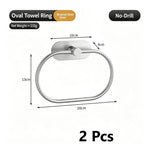 Oval Towel Ring - No Drill (Brushed) 2 Pcs | Oval Towel Rack 2 Pack, Holiday Dual Bath Upgrade Set for His and Hers