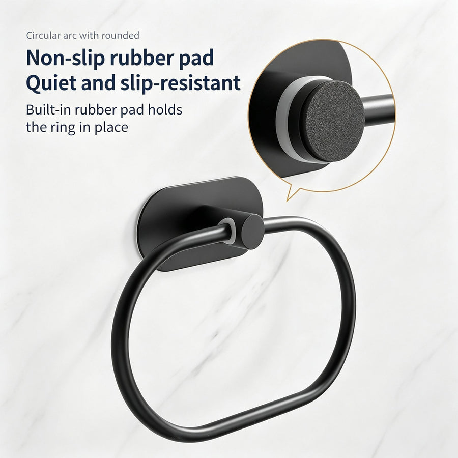 Round Towel Ring - No Drill (Black) 2 Pcs | Classic Towel Loop 2 Pack, Christmas Family Bath Essential Set for Kids & Adults