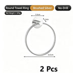 Round Towel Ring - No Drill (Brushed) 2 Pcs | Brushed Towel Ring 2 Pack, Festive Home Bath Refresh Set for 2 Bathrooms
