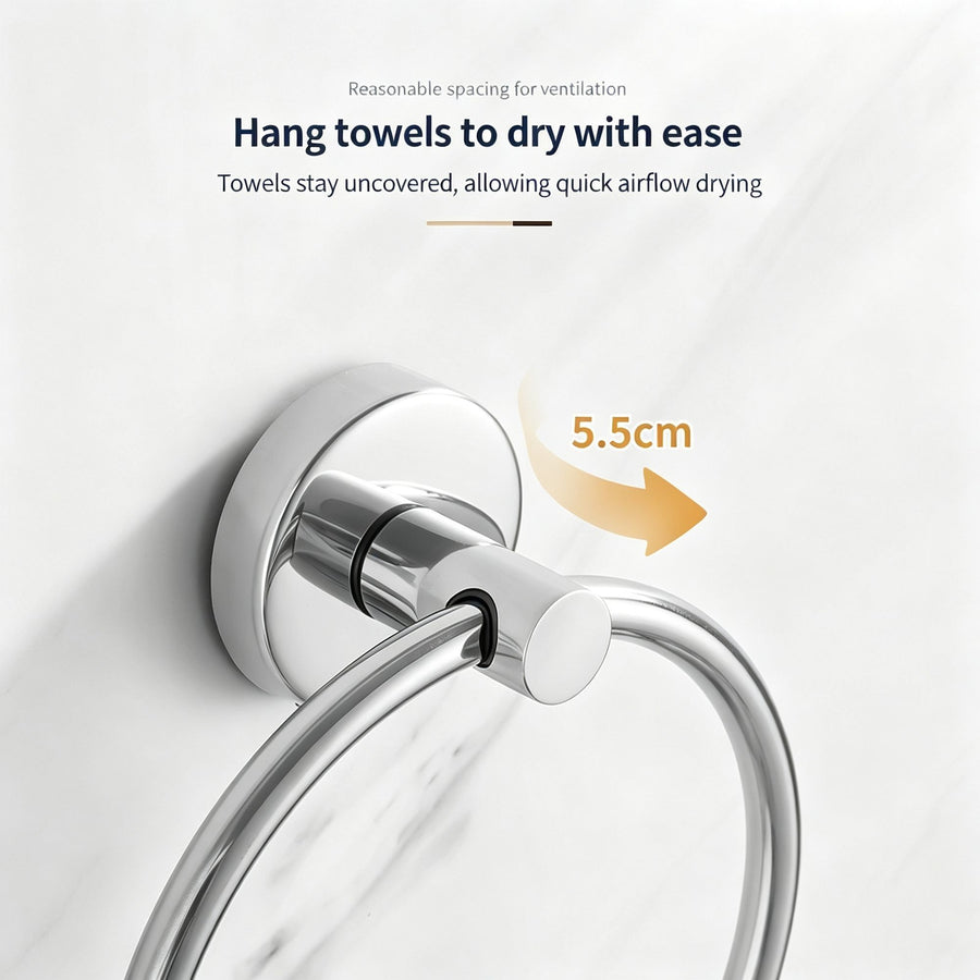 Round Towel Ring - No Drill (Brushed) 2 Pcs | Brushed Towel Ring 2 Pack, Festive Home Bath Refresh Set for 2 Bathrooms