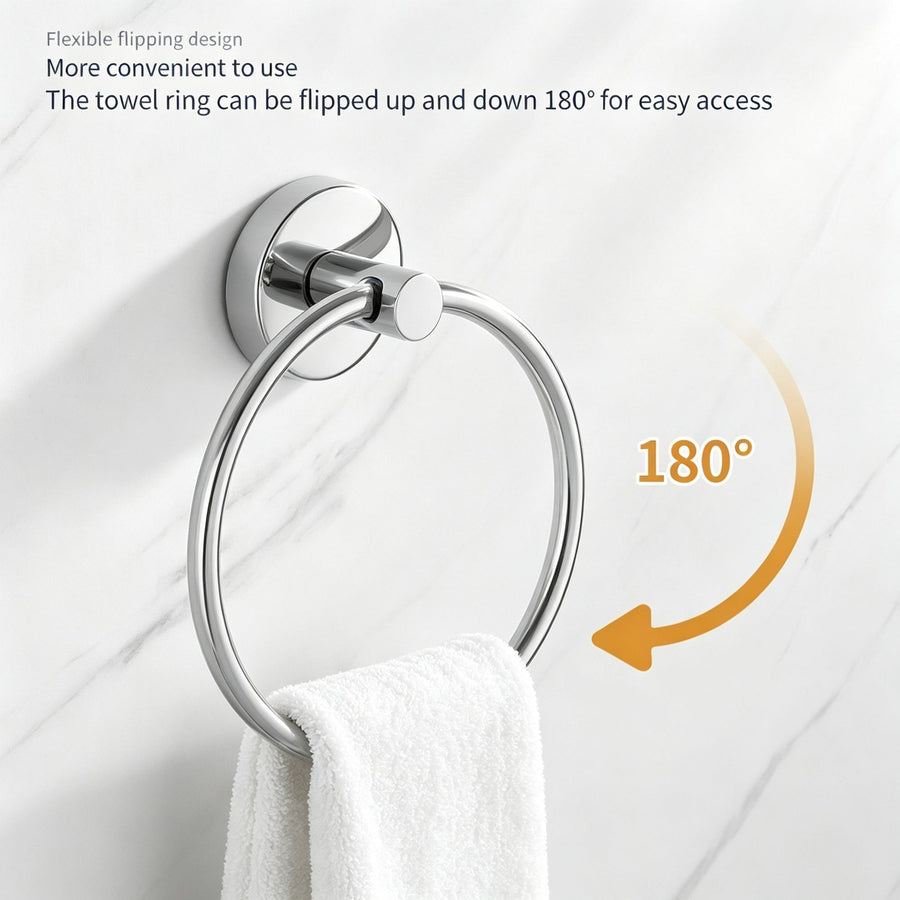 Round Towel Ring - No Drill (Brushed) 2 Pcs | Brushed Towel Ring 2 Pack, Festive Home Bath Refresh Set for 2 Bathrooms