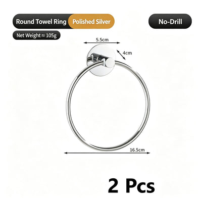 Round Towel Ring - No Drill (Polished) 2 Pcs | Polished Towel Ring 2 Pack, Xmas Shiny Bathroom Decor Set for Double Use