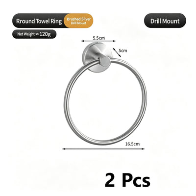 Round Towel Ring - Drill Mount (Brushed) 2 Pcs | Drilled Towel Ring 2 Pack, Holiday Sturdy Towel Rack Set for Family Home