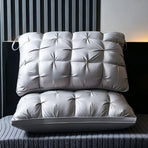 Twisted Elegant Grey High Loft Pillow Pair | 950g Per Piece | Firm Support Pillow Set, Christmas Premium Sleep Set for Upscale Bedroom