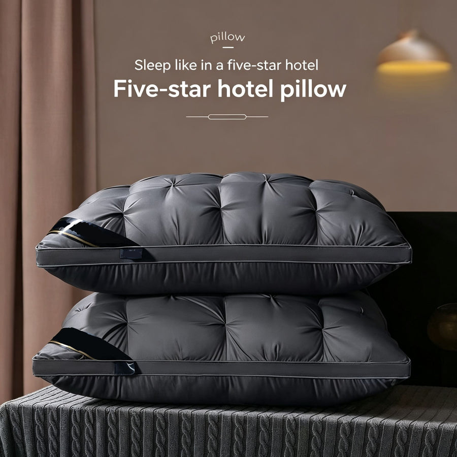 Twisted Elegant Grey High Loft Pillow Pair | 950g Per Piece | Firm Support Pillow Set, Christmas Premium Sleep Set for Upscale Bedroom