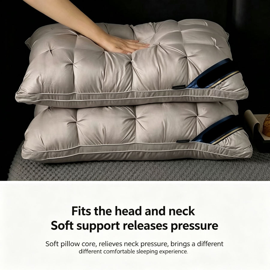 Twisted Elegant Grey High Loft Pillow Pair | 950g Per Piece | Firm Support Pillow Set, Christmas Premium Sleep Set for Upscale Bedroom