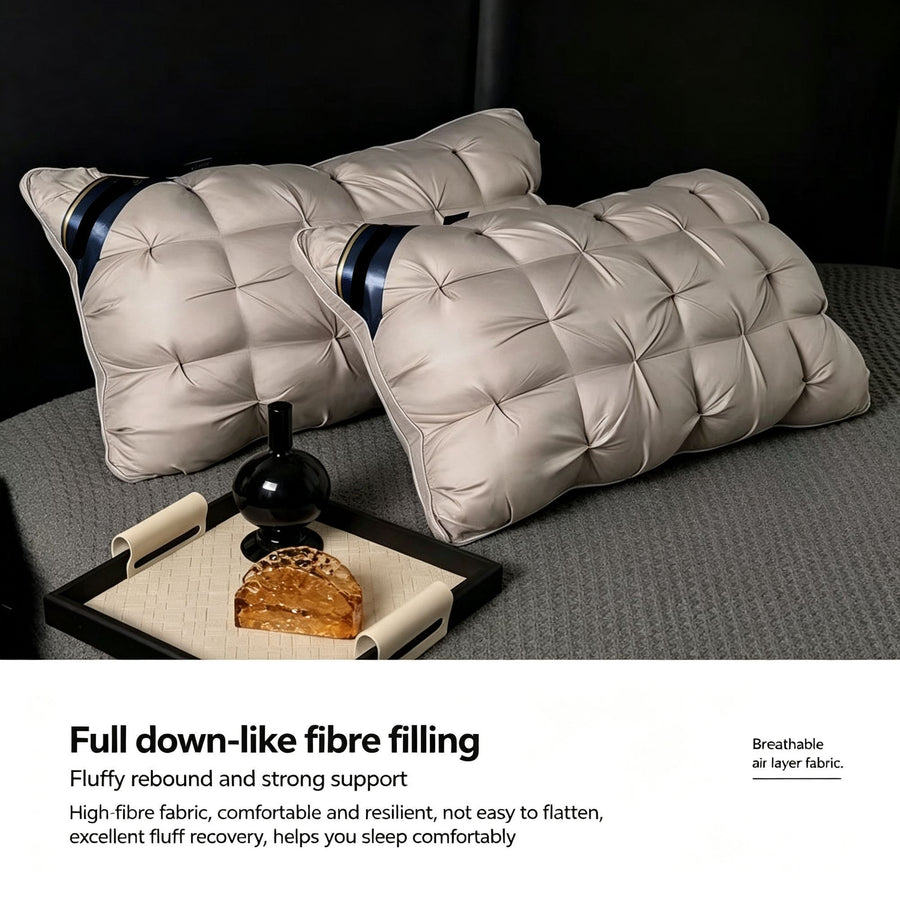 Twisted Elegant Grey High Loft Pillow Pair | 950g Per Piece | Firm Support Pillow Set, Christmas Premium Sleep Set for Upscale Bedroom