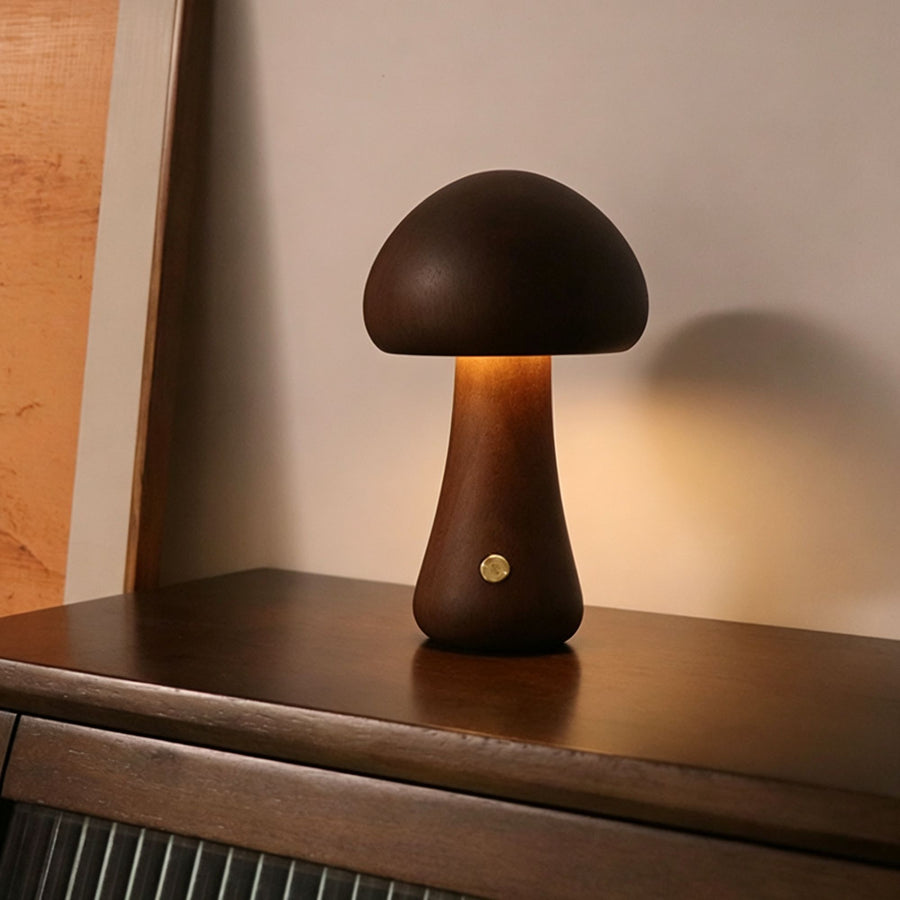 Warm White A-Style Walnut Mushroom Night Light | Compact Touch Night Lamp | Christmas Minimalist Choice