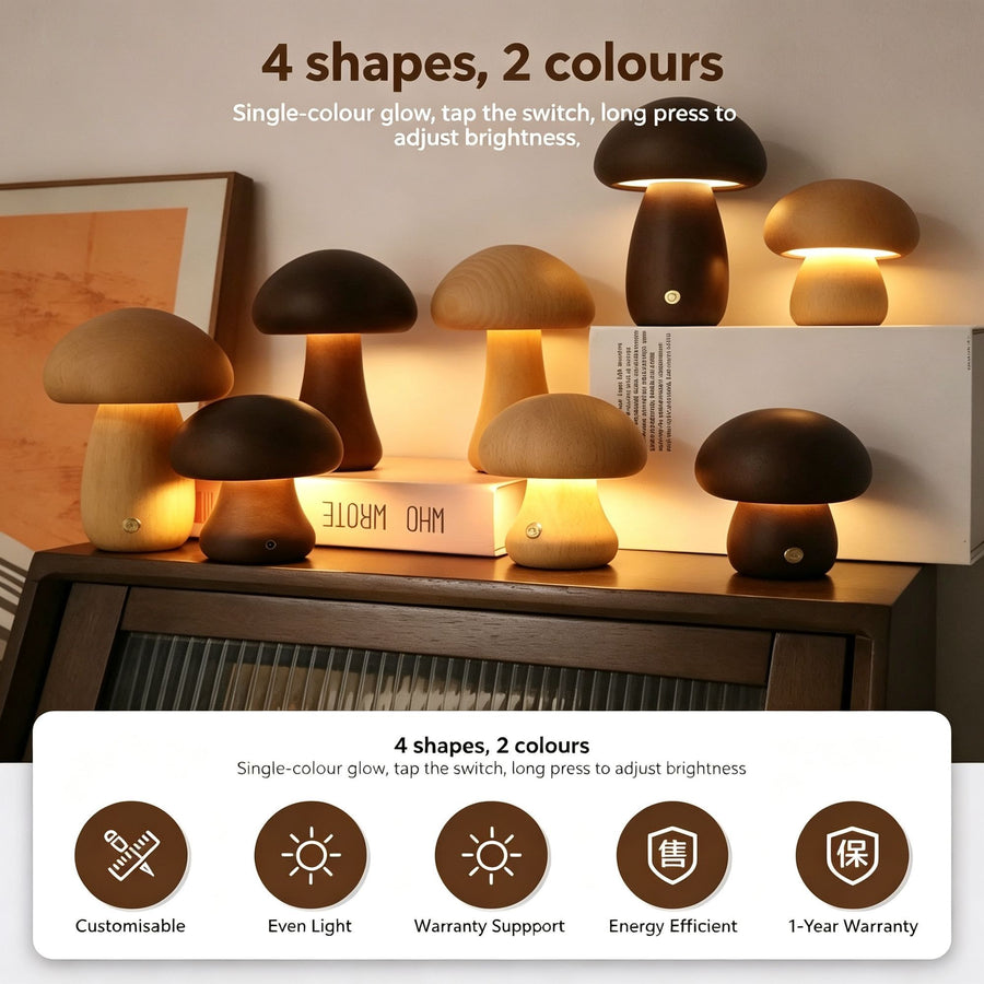 Warm White C-Style Beech Mushroom Night Light | Natural Texture LED Lamp | Christmas Natural Texture Pick