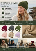 Green Thick Knit Beanie Windproof Simple Winter Headwear 1Pc