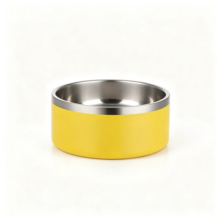 42oz 304 Stainless Steel Cat Dog Bowl | Double Layer Pet Feeding Bowl | Anti-Slip Bottom | Yellow | for Medium Dogs & Cats | Christmas Bright Medium Bowl