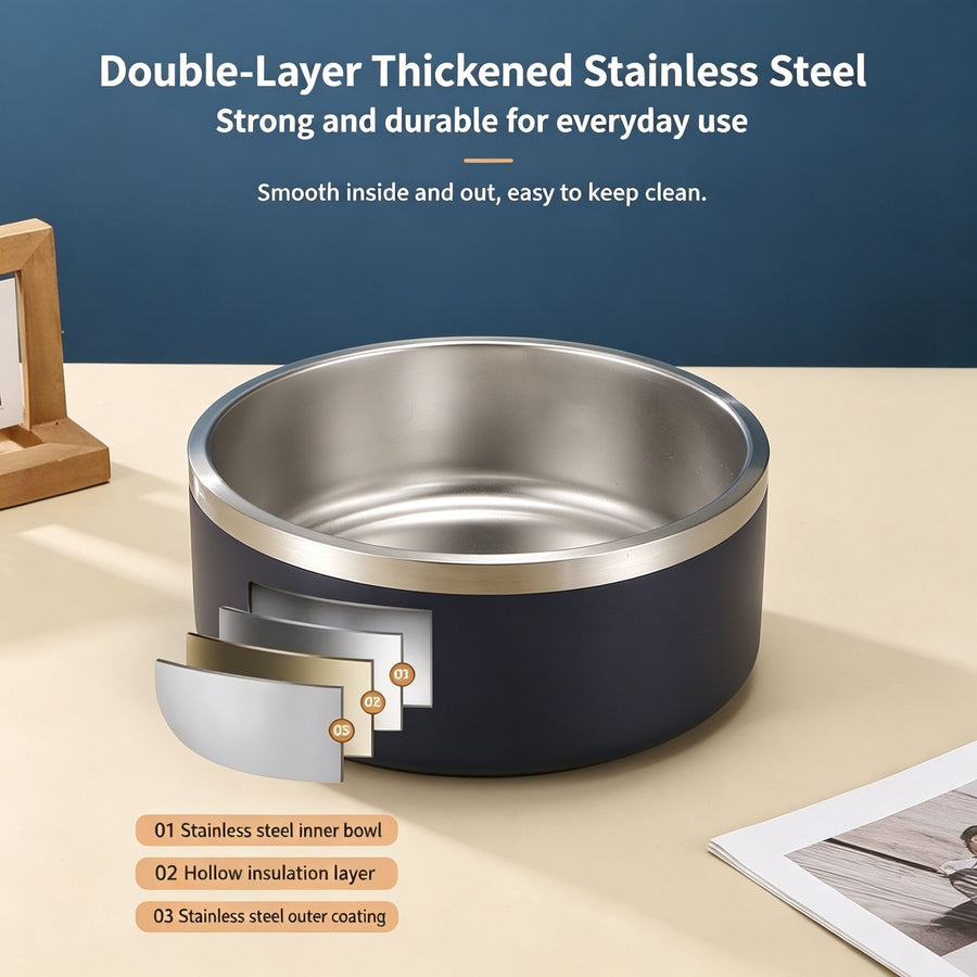 42oz 304 Stainless Steel Cat Dog Bowl | Double Layer Pet Feeding Bowl | Anti-Slip Bottom | Yellow | for Medium Dogs & Cats | Christmas Bright Medium Bowl