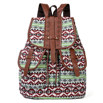 Style A Green Red Boho Backpack | Vintage Drawstring Rucksack | Christmas Daily Commute Gift | Large Capacity Casual Women School Shoulder Bag