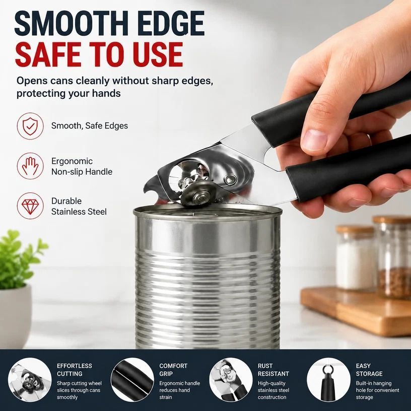 Simple Can Opener 2 Pack Stainless Steel Manual Kitchen Opening Tool