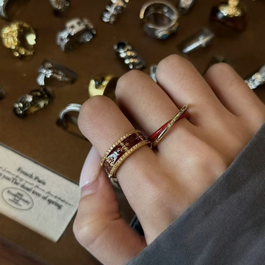 JZ0230 Thin Minimalist | Retro Silver Tone Open Ring | Halloween Dainty Casual Gift | Fade-Proof Adjustable Simple All-Match Women's Stackable Ring