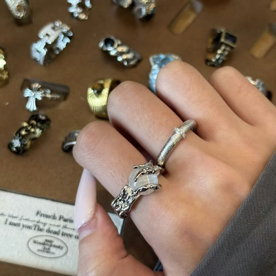 JZ0049 Dainty Stackable | Vintage Silver Thin Stack Ring | Christmas Layering Delicate Gift | Tarnish Free Adjustable Dainty Thin Layered Women's Finger Ring