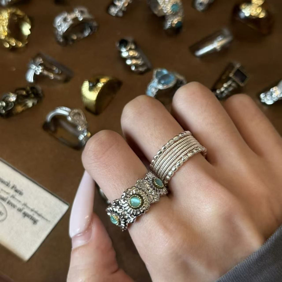 JZ1443 Daily Basic Band | Retro Silver Basic Daily Ring | Christmas Everyday Essential Gift | Tarnish Resistant Adjustable Basic Daily Wear Women's All-Match Ring