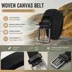 Double Black Grey Canvas Waist Strap 125cm Elastic Stretch Unisex Golf Belt