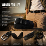 Double Black Grey Canvas Waist Strap 125cm Elastic Stretch Unisex Golf Belt