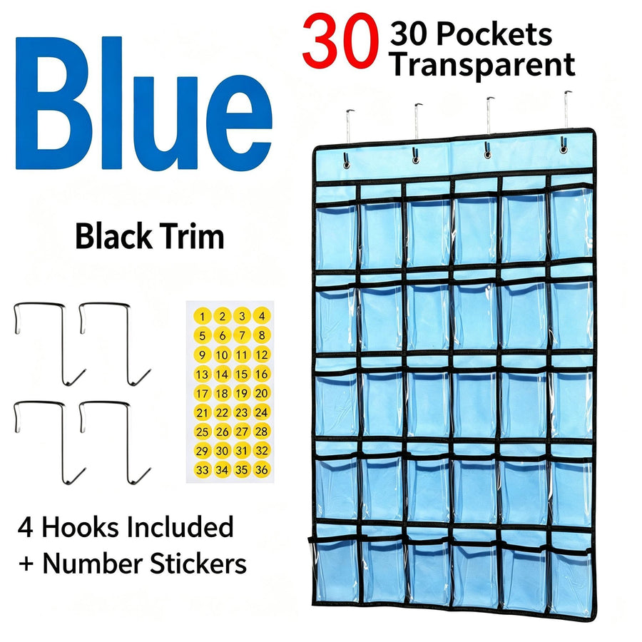Sky Blue 30 Pockets | Labeled Hanging Storage Organizer | Christmas Fresh Compact Gift | Lightweight Multi-Pocket for Flash Cards Phone Calculator