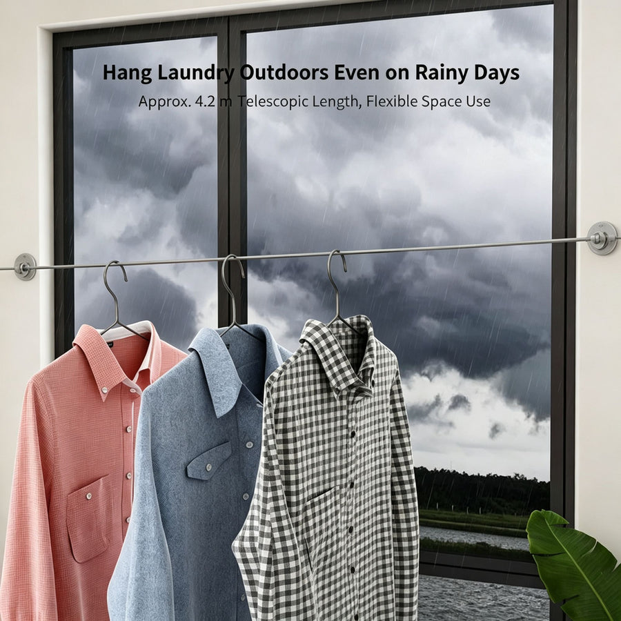 Textured Silver Premium Edition | Retractable Hidden Clothes Drying Line | Christmas Sleek Home Upgrade Gift | Drill-Free Waterproof Rust-Proof Steel Wire Rack for Bathroom & Balcony