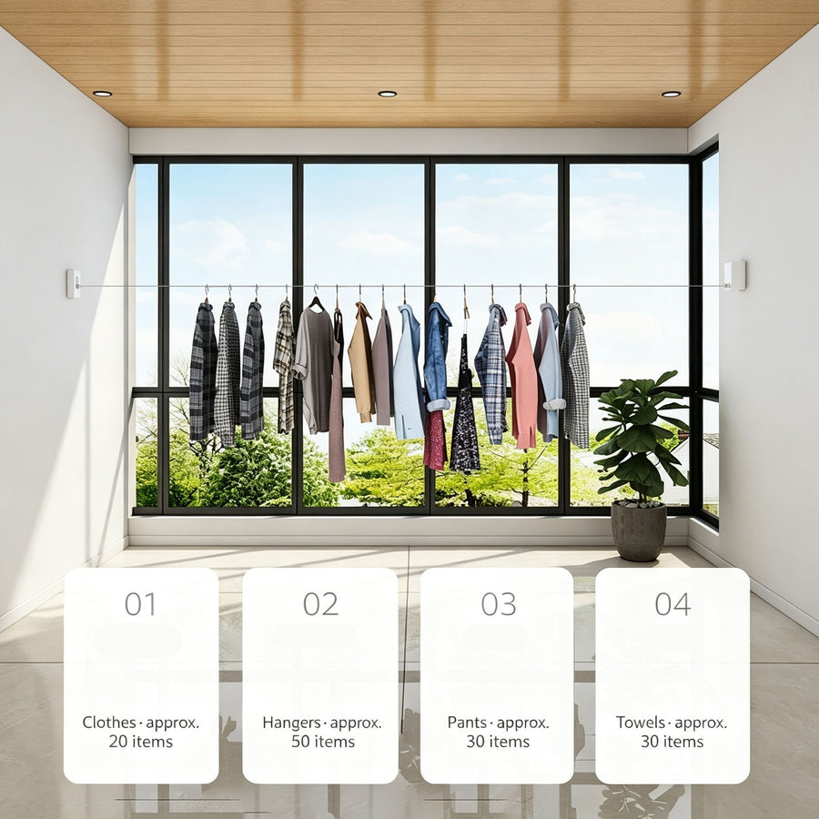 Textured Silver Premium Edition | Retractable Hidden Clothes Drying Line | Christmas Sleek Home Upgrade Gift | Drill-Free Waterproof Rust-Proof Steel Wire Rack for Bathroom & Balcony