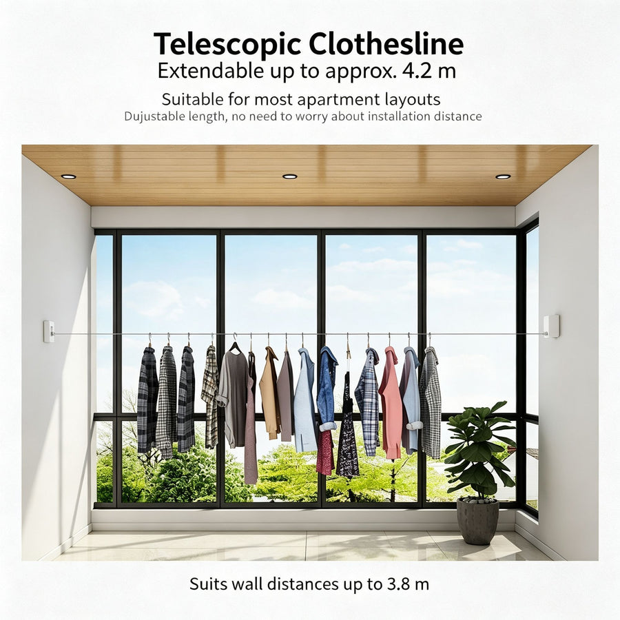 Textured Silver Premium Edition | Retractable Hidden Clothes Drying Line | Christmas Sleek Home Upgrade Gift | Drill-Free Waterproof Rust-Proof Steel Wire Rack for Bathroom & Balcony