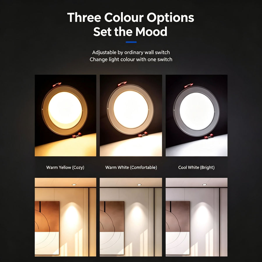 Platinum White Full Spectrum 98 CRI 5W Tri-Color Dimmable (Cutout 6.5-8.5cm) | Recessed LED Downlight | Christmas Mini Eye-Care Gift | Small Size High-CRI Tri-Color Ceiling Light