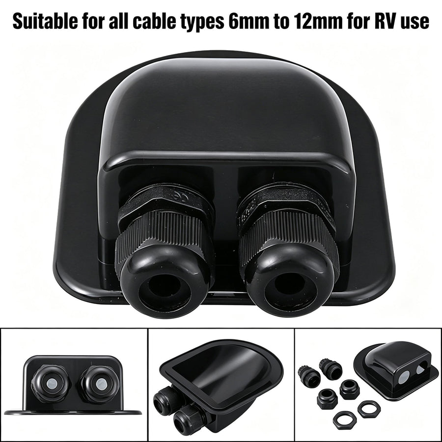 Black 7-Piece Curved Dual-Hole Solar PV Full Kit | Christmas Heavy-Duty RV Solar Gift | Complete ABS Bracket & Waterproof Roof Junction Box Set