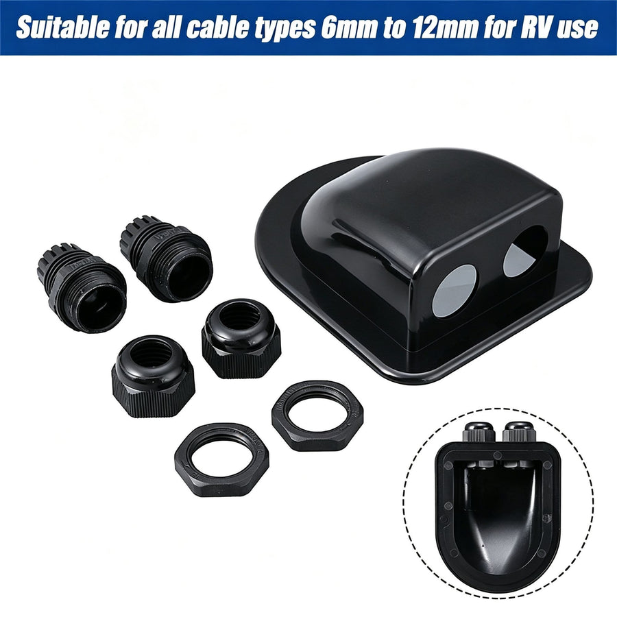 Black 7-Piece Curved Dual-Hole Solar PV Full Kit | Christmas Heavy-Duty RV Solar Gift | Complete ABS Bracket & Waterproof Roof Junction Box Set