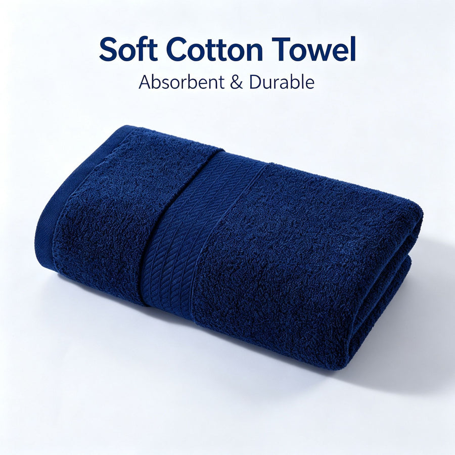 Blue 50x100CM Pure Cotton Bath Towel | Halloween Cool Daily Gift | 220G Solid Color Thick Large Towel, Absorbent for Adult Shower