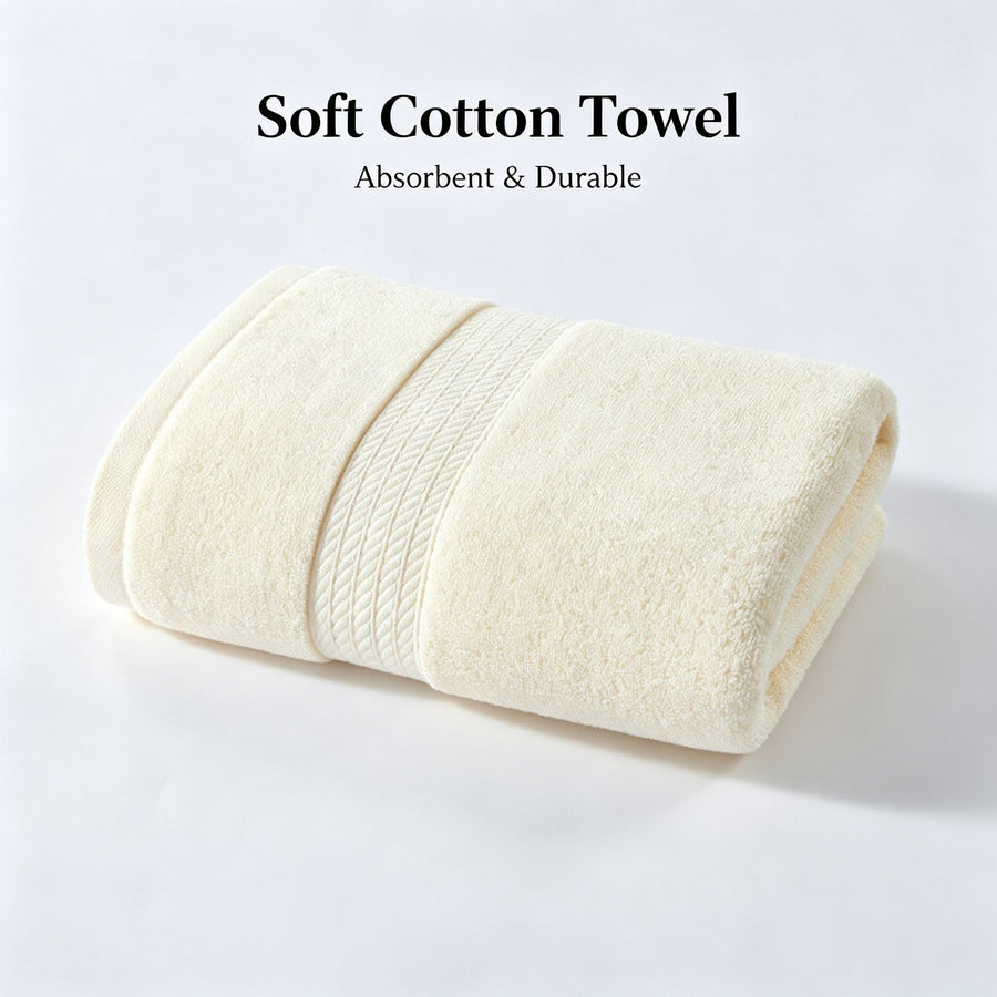 Cream White 50x100CM Pure Cotton Bath Towel | Christmas Elegant Household Gift | 220G Solid Color Soft Large Towel for Shower & Face Care