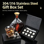 Premium Whiskey Ice Stone Gift Box | Holiday Housewarming Present | Gold Square 8‑Pack With Silicone Tongs,EVA Tray,Gift Box & Velvet Pouch