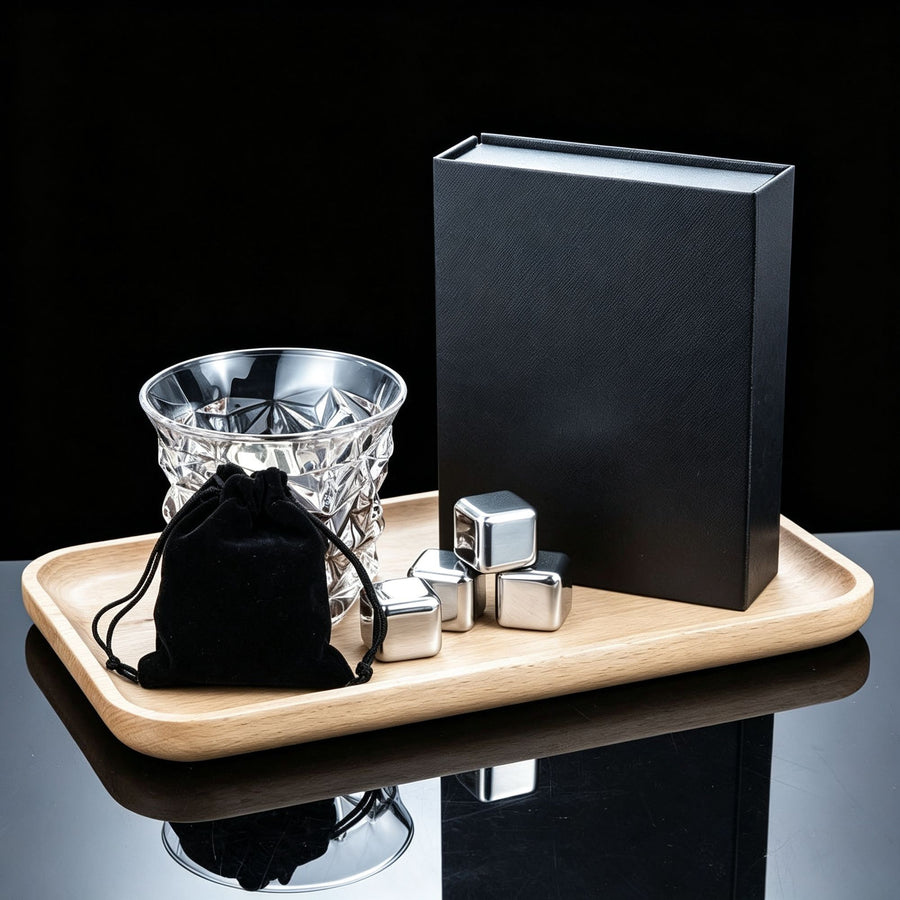 Premium Whiskey Ice Stone Gift Box | Holiday Housewarming Present | Gold Square 8‑Pack With Silicone Tongs,EVA Tray,Gift Box & Velvet Pouch