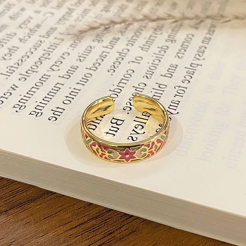 Elegant Enamel Pattern Open Ring | Christmas Outfit Decor Gift | Light Luxury Versatile Women Finger Ring