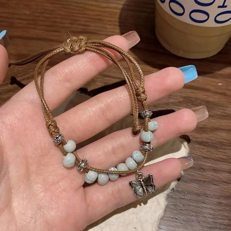 Retro Ethnic Butterfly Ceramic Bead Woven Hand Bracelet | Halloween Daily Accessory | Bingqing Ceramic Single Bracelet